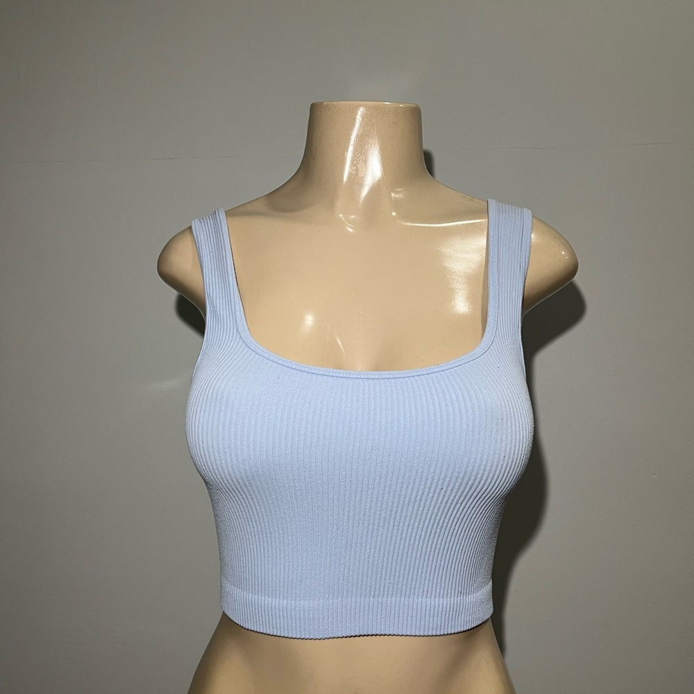 Zara Sky Blue Ribbed Tank Top